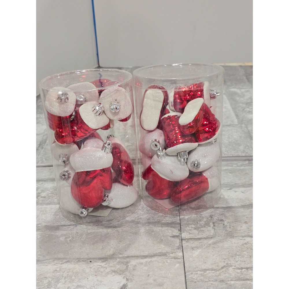 24ct Red and White Santa Boot Shatterproof Glass‎ Ornaments Assorted Sizes New